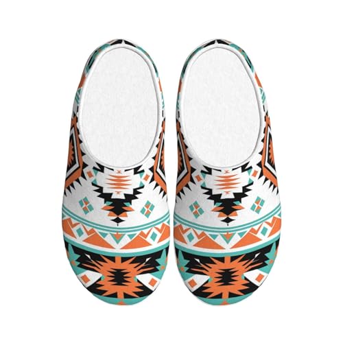 Boho Aztec Damen Hausschuhe Flanell Haus Pantoffeln für Herren Ethno Geometrische rutschfeste Warme Winterschuhe für Indoor Outdoor, mehrfarbig, X-Small Men/ X-Large Women von Generisch