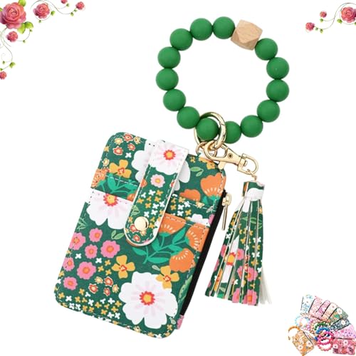 Boho Beaded Wallet Keychain, Women's Boho Beaded Wallet, Wristband Accessories with Flower Fruit Pattern,Women's BohoBeaded Wallets - with Flower Pattern (Green) von Generisch