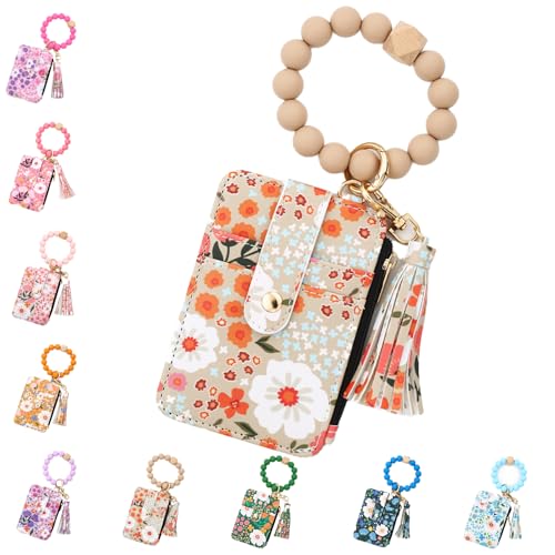 Boho Beaded Wallet Keychain, Women's Boho Beaded Wallet, Wristband Accessories with Flower Fruit Pattern for Women (Khaki) von Generisch