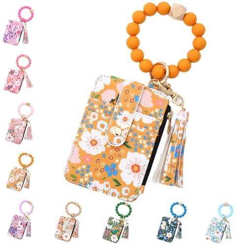 Boho Beaded Wallet Keychain, Women's Boho Beaded Wallet, Wristband Accessories with Flower Fruit Pattern for Women (Yellow) von Generisch
