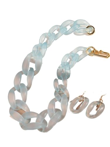 Boho Chunky Chain Necklace & Earrings Set - Acrylic Statement For Women & Men, Einheitsgröße, Achat Boho Chunky Chain Necklace & Earrings Set - Acrylic Statement For Women & Men, Einheitsgröße, Achat von Generisch