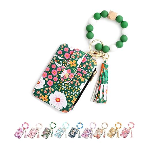 Boho-Geldbörse Für Damen Mit Blumenmuster, Geldbörse Im Boho-Stil Mit Perlen Und Quastenverzierung, Schlüsselanhänger Mit Handgelenkband, Kartenetui Für Damen (#c) von Generisch
