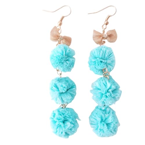 Boho Handgefertigte Raffia Kugelquasten Ohrringe, Statement, Hellblau, Raffia Ohrhänger, Trendiger, Süßer Sommer/Strandschmuck für Frauen, Teenager und Mädchen von Generisch