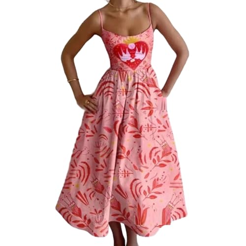 Boho Midikleid mit Trägern und Fisch Print Leichtes Urlaubskleid mit Spaghettiträgern und gesmokten Trägern von Generisch