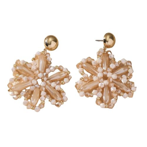 Boho Native Handgemachte Perlenblumen Ohrringe, Boho Große Statement Perlen Tropfen Ohrringe Perlenarbeit Sommer Tropischer Strand Schmuck für Frauen Champagner von Generisch