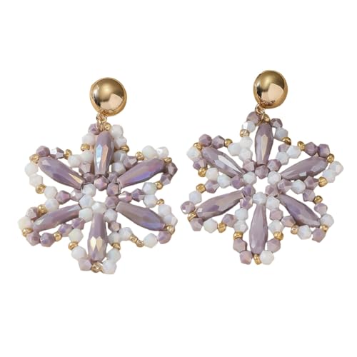 Boho Native Handgemachte Perlenblumen Ohrringe, Boho Große Statement Perlen Tropfen Ohrringe Perlenarbeit Sommer Tropischer Strand Schmuck für Frauen Lila von Generisch