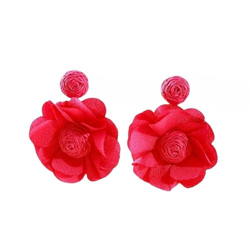 Boho Ohrringe, Handgefertigt, Rattan Raffia, Rote Blumen Ohrstecker, Statement Tropfen Ohrringe für Frauen, Teenager Mädchen, Sommer, Tropischer Strandurlaub von Generisch