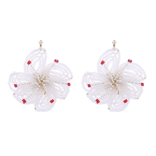 Boho Ohrringe mit Handgefertigten Perlen und Blumen, Trendige, Süße Ohrstecker mit Weißen Blumen Im Sommer, Übertriebener Statement Schmuck für Hochzeitsfeiern für Frauen und Mädchen von Generisch