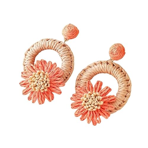 Boho Raffia Orange Blumen Ohrringe für Frauen Mädchen Retro Statement Handgemacht Stroh Boho Sommer Strand Ohrringe Tropischer Strand Schmuck von Generisch