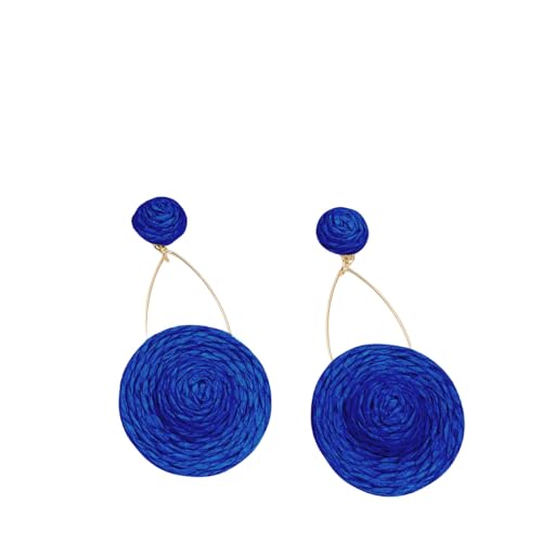 Boho Royal Blue Raffia Ohrringe für Frauen Mädchen Retro Statement Handgefertigte Strohhutform Tropfen Ohrringe Böhmischer Sommer Strand Schmuck Geschenke von Generisch