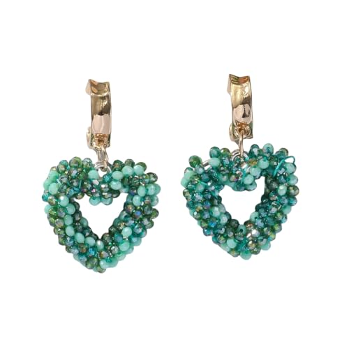 Boho Statement Hohlherz Ohrringe Y2K Bunte Perlen Personalisierte Vintage Ohrringe Festival Accessoires Urlaubsschmuck für Frauen und Mädchen Grün von Generisch