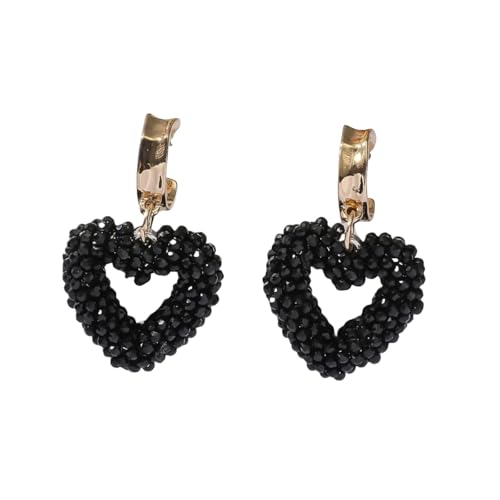 Boho Statement Hohlherz Ohrringe Y2K Bunte Perlen Personalisierte Vintage Ohrringe Festival Accessoires Urlaubsschmuck für Frauen und Mädchen Schwarz von Generisch