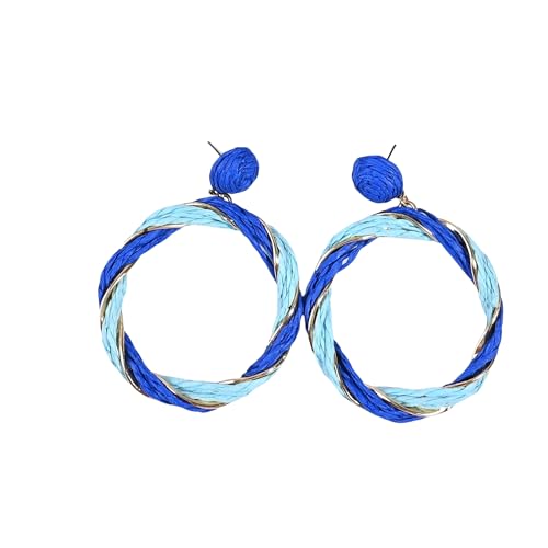 Boho Statement Raffia Kreis Ohrringe, Blau Handgefertigte Geflochtene Stroh Runde Rattan Ohrringe Sommer Tropischer Strand Schmuck für Frauen und Mädchen von Generisch