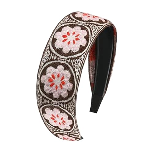 Boho-Stirnbänder, florale Haarbänder, böhmisches Haarband, bestickter Kopfschmuck, stilvoll, weiches Stoff-Stirnband, Tuch und ABS-Material, 14 x 4,8 cm, perfekt für die meisten Frisuren von Generisch