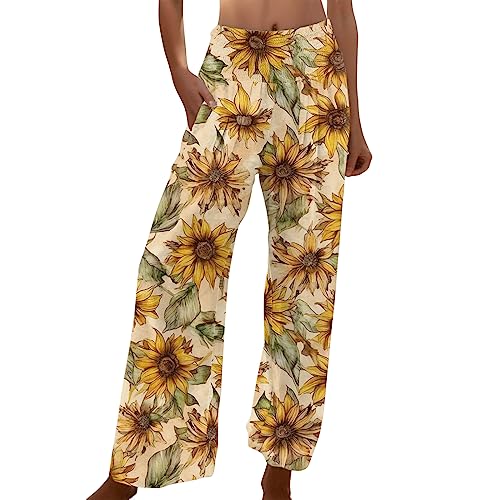 Boho Strandhose Damen Plissee mit Sonnenblume Drucken Slim Leicht Freizeithose Sommer Straight Weite Beine Lange Strand Hosen Loose Bequeme Sommerhose Hosen mit Taschen Damen Yogahose Elegant Boho Strandhose Damen Plissee mit Sonnenblume Drucken Slim Leicht Freizeithose Sommer Straight Weite Beine Lange Strand Hosen Loose Bequeme Sommerhose Hosen mit Taschen Damen Yogahose Elegant von Generisch