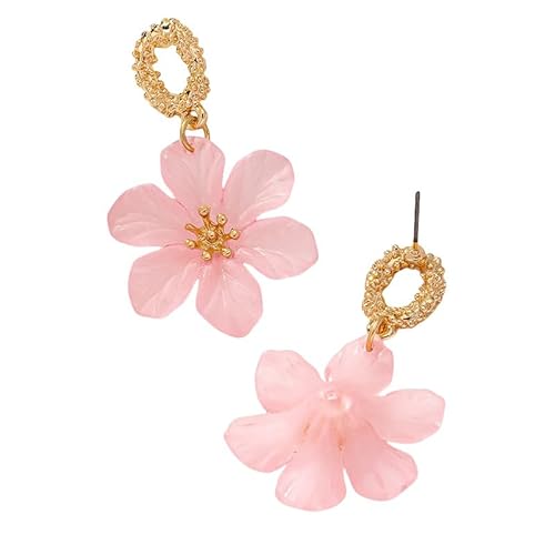 Boho Übertriebene Acryl Rosa Blumen Ohrstecker, Vintage Blumenform Tropfen Ohrringe Trendy Süß Sommer Tropischer Strand Schmuck für Frauen von Generisch