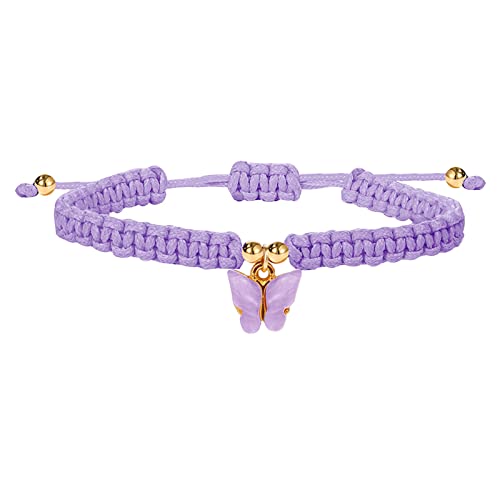 Boho geflochtenes Seil Strand String Fußkettchen Freundschaft Fußschmuck Schmetterling Fußkettchen Schmetterling Anhänger gewebtes Armband Armreif (Purple, One Size) von Generisch