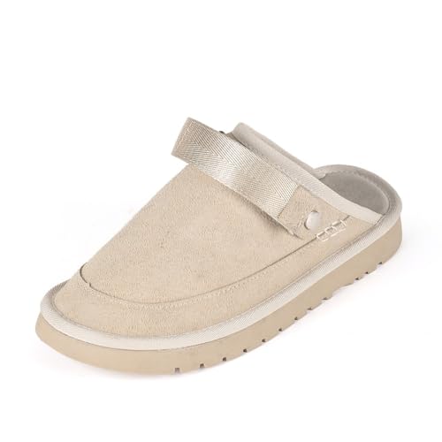 Boken Schuhe mit Dicker Sohle hinter dem Kopf Herbst Rinderleder Leisure Bag Kopf Pantoffeln (Beige Einzelschicht,40) von Generisch