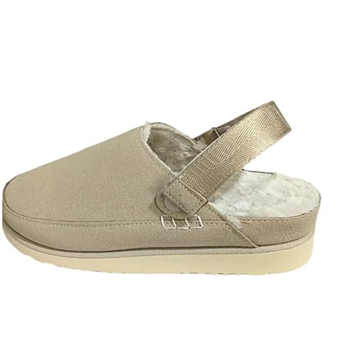 Boken Schuhe mit Dicker Sohle hinter dem Kopf Herbst Rinderleder Leisure Bag Kopf Pantoffeln (Beige Zusatz,38) von Generisch