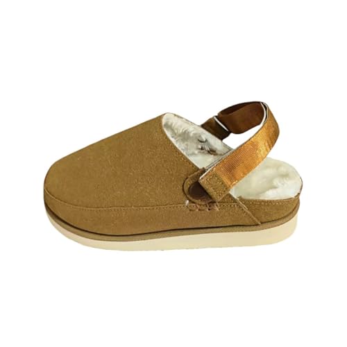 Boken Schuhe mit Dicker Sohle hinter dem Kopf Herbst Rinderleder Leisure Bag Kopf Pantoffeln (Braune Plush,38) von Generisch