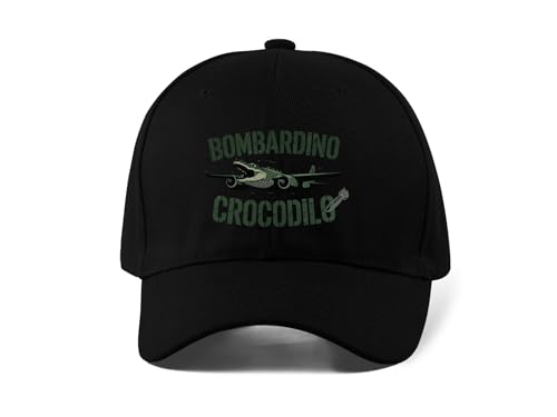 Bombardino Crocodilo Italian Brainrot Printed Adjustable Baseball Cap Black von Generisch