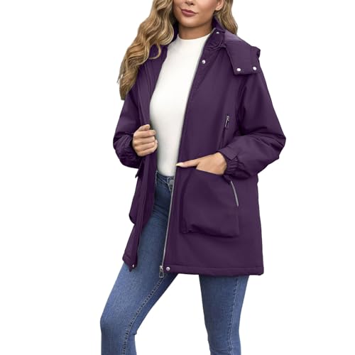 Bomberjacke Damen, Winterjacke Wasserdicht Regenjacke Winter Warm Wintermantel Softshelljacke Winterparka Fleece Gefüttert Jacke Regenmantel Outdoorjacke, Übergangsjacke Damen Schwarz von Generisch