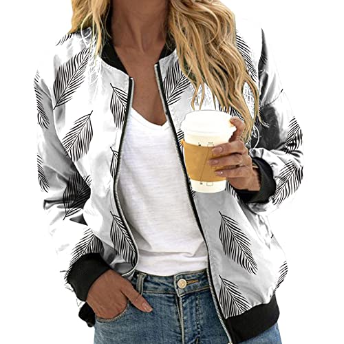 Bomberjacke Damen,Blumenmuster Coat Sommer Blouson Reißverschluss Herbst Frühling Jacket Mädchen Sommerjacke Kurz Outwear College Jacke leichte Pilotenjacke Langarm Fliegerjacke Pilotenjacke von Generisch