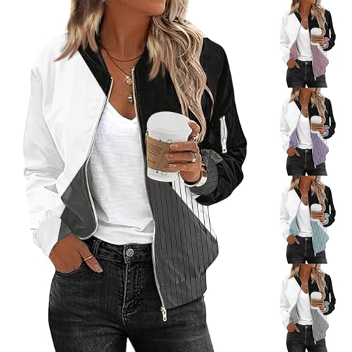Bomberjacke Damen Blouson Sommerjacke Leichte Reißverschluss Sweatjacke Kurz Pilotenjacke Einfarbig Jacke Dünne Langarm Übergangsjacke College Jacket Jacke Damen Sommer Geometrische Farbgebung Bomberjacke Damen Blouson Sommerjacke Leichte Reißverschluss Sweatjacke Kurz Pilotenjacke Einfarbig Jacke Dünne Langarm Übergangsjacke College Jacket Jacke Damen Sommer Geometrische Farbgebung von Generisch
