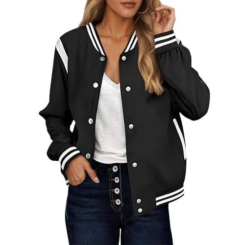 Bomberjacke Damen Blouson Sommerjacke Leichte Reißverschluss Sweatjacke Kurz Pilotenjacke Einfarbig Jacke Dünne Langarm Übergangsjacke College Jacket Mädchen Fliegerjacke Damenjacke Wanderjacke von Generisch