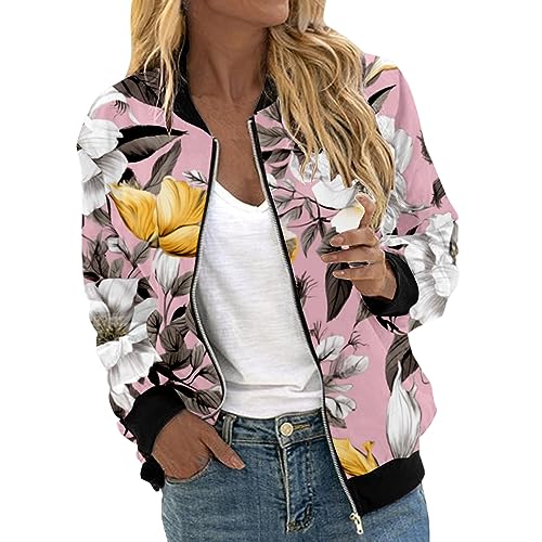Bomberjacke Damen Blouson Sommerjacke Leichte Reißverschluss Sweatjacke Kurz Pilotenjacke Einfarbig Jacke Dünne Langarm Übergangsjacke College Jacket Mädchen Fliegerjacke Damenjacke Wanderjacke von Generisch