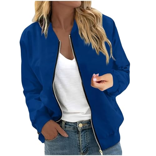 Bomberjacke Damen Blouson Sommerjacke Leichte Reißverschluss Sweatjacke Kurz Pilotenjacke Einfarbig Jacke Dünne Langarm Übergangsjacke College Jacket Mädchen Fliegerjacke Damenjacke Wanderjacke von Generisch