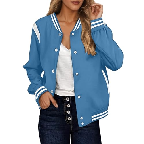 Bomberjacke Damen Blouson Sommerjacke Leichte Reißverschluss Sweatjacke Kurz Pilotenjacke Einfarbig Jacke Dünne Langarm Übergangsjacke College Jacket Mädchen Fliegerjacke Damenjacke Wanderjacke von Generisch