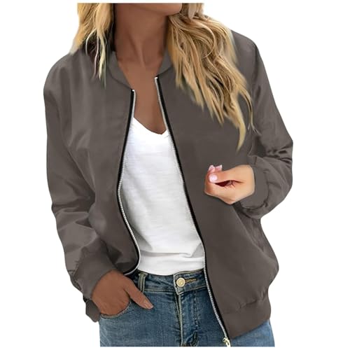 Bomberjacke Damen Blouson Sommerjacke Leichte Reißverschluss Sweatjacke Kurz Pilotenjacke Einfarbig Jacke Dünne Langarm Übergangsjacke College Jacket Mädchen Fliegerjacke Damenjacke Wanderjacke von Generisch