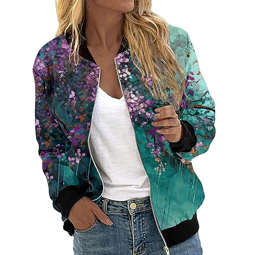 Bomberjacke Damen Blouson Sommerjacke Leichte Reißverschluss Sweatjacke Kurz Pilotenjacke Einfarbig Jacke Dünne Langarm Übergangsjacke College Jacket Mädchen Fliegerjacke Damenjacke Wanderjacke von Generisch