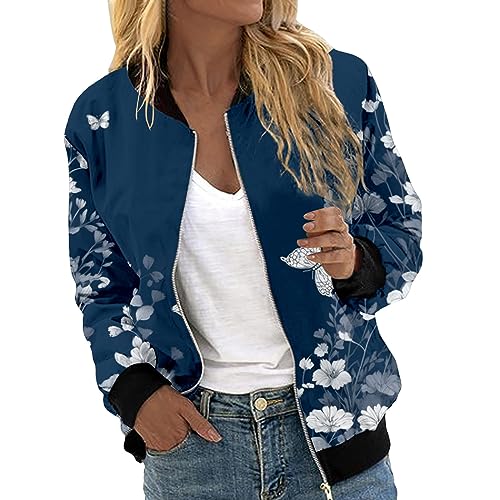 Bomberjacke Damen Blouson Sommerjacke Leichte Reißverschluss Sweatjacke Kurz Pilotenjacke Einfarbig Jacke Dünne Langarm Übergangsjacke College Jacket Mädchen Fliegerjacke Damenjacke Wanderjacke von Generisch