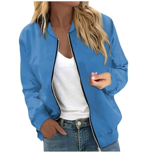 Bomberjacke Damen Blouson Sommerjacke Leichte Reißverschluss Sweatjacke Kurz Pilotenjacke Einfarbig Jacke Dünne Langarm Übergangsjacke College Jacket Mädchen Fliegerjacke Damenjacke Wanderjacke von Generisch
