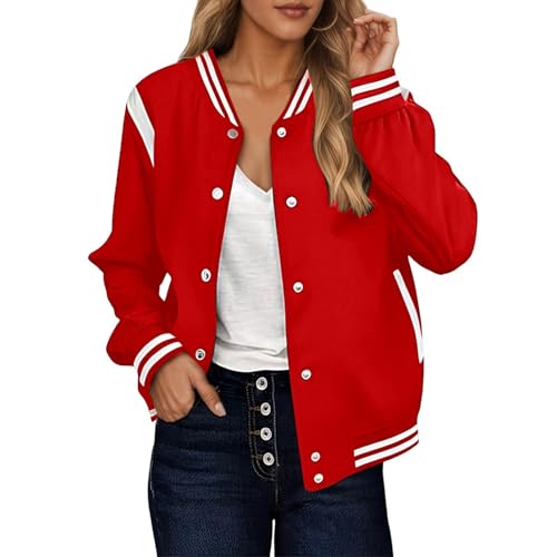 Bomberjacke Damen Blouson Sommerjacke Leichte Reißverschluss Sweatjacke Kurz Pilotenjacke Einfarbig Jacke Dünne Langarm Übergangsjacke College Jacket Mädchen Fliegerjacke Damenjacke Wanderjacke von Generisch