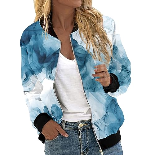 Bomberjacke Damen Blouson Sommerjacke Leichte Reißverschluss Sweatjacke Kurz Pilotenjacke Einfarbig Jacke Dünne Langarm Übergangsjacke College Jacket Mädchen Fliegerjacke Damenjacke Wanderjacke von Generisch