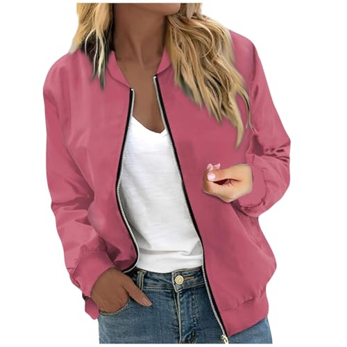 Bomberjacke Damen Blouson Sommerjacke Leichte Reißverschluss Sweatjacke Kurz Pilotenjacke Einfarbig Jacke Dünne Langarm Übergangsjacke College Jacket Mädchen Fliegerjacke Damenjacke Wanderjacke von Generisch
