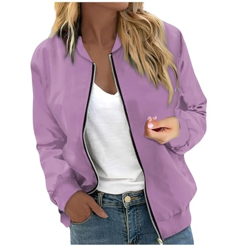 Bomberjacke Damen Blouson Sommerjacke Leichte Reißverschluss Sweatjacke Kurz Pilotenjacke Einfarbig Jacke Dünne Langarm Übergangsjacke College Jacket Mädchen Fliegerjacke Damenjacke Wanderjacke von Generisch