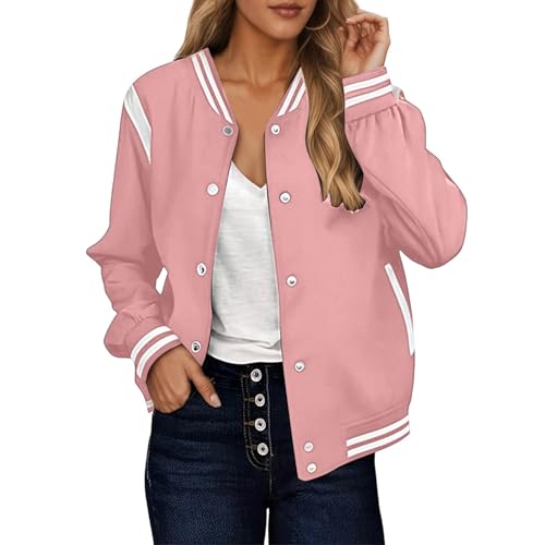 Bomberjacke Damen Blouson Sommerjacke Leichte Reißverschluss Sweatjacke Kurz Pilotenjacke Einfarbig Jacke Dünne Langarm Übergangsjacke College Jacket Mädchen Fliegerjacke Damenjacke Wanderjacke von Generisch