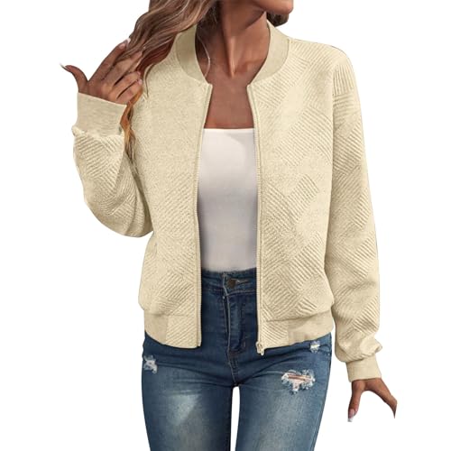Bomberjacke Damen Blouson Sommerjacke Leichte Reißverschluss Sweatjacke Kurz Pilotenjacke Einfarbig Jacke Elegant Rundhals Dünne Übergangsjacke College Jacket MäDchen Fliegerjacke Beige,M Bomberjacke Damen Blouson Sommerjacke Leichte Reißverschluss Sweatjacke Kurz Pilotenjacke Einfarbig Jacke Elegant Rundhals Dünne Übergangsjacke College Jacket MäDchen Fliegerjacke Beige,M von Generisch