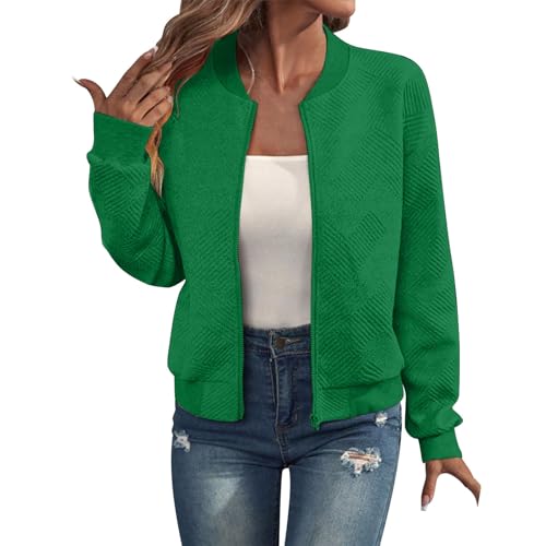 Bomberjacke Damen Blouson Sommerjacke Leichte Reißverschluss Sweatjacke Kurz Pilotenjacke Einfarbig Jacke Elegant Rundhals Dünne Übergangsjacke College Jacket MäDchen Fliegerjacke Grün2,L Bomberjacke Damen Blouson Sommerjacke Leichte Reißverschluss Sweatjacke Kurz Pilotenjacke Einfarbig Jacke Elegant Rundhals Dünne Übergangsjacke College Jacket MäDchen Fliegerjacke Grün2,L von Generisch
