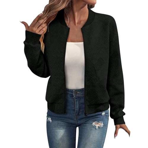 Bomberjacke Damen Blouson Sommerjacke Leichte Reißverschluss Sweatjacke Kurz Pilotenjacke Einfarbig Jacke Elegant Rundhals Dünne Übergangsjacke College Jacket MäDchen Fliegerjacke Schwarz,XXL Bomberjacke Damen Blouson Sommerjacke Leichte Reißverschluss Sweatjacke Kurz Pilotenjacke Einfarbig Jacke Elegant Rundhals Dünne Übergangsjacke College Jacket MäDchen Fliegerjacke Schwarz,XXL von Generisch