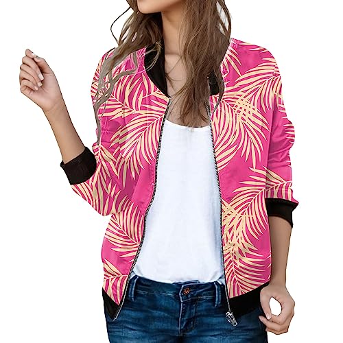 Bomberjacke Damen Blumenmuster Coat Reißverschluss Herbst Mädchen Sommerjacke Frühling Jacket Sommer Blouson Kurz Outwear College Jacke leichte Pilotenjacke Langarm Fliegerjacke Pilotenjacke von Generisch
