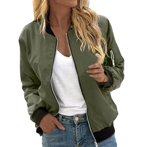 Bomberjacke Damen Blumenmuster Coat Sommer Blouson Reißverschluss Herbst Frühling Jacket Mädchen Sommerjacke Kurz Outwear College Jacke Leichte Pilotenjacke Fliegerjacke Armeegrün XXL von Generisch