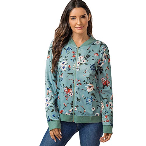 Bomberjacke Damen Blumenmuster Coat Sommer Blouson Reißverschluss Herbst Frühling Jacket Mädchen Sommerjacke Kurz Outwear College Jacke leichte Pilotenjacke Langarm Fliegerjacke Pilotenjacke von Generisch