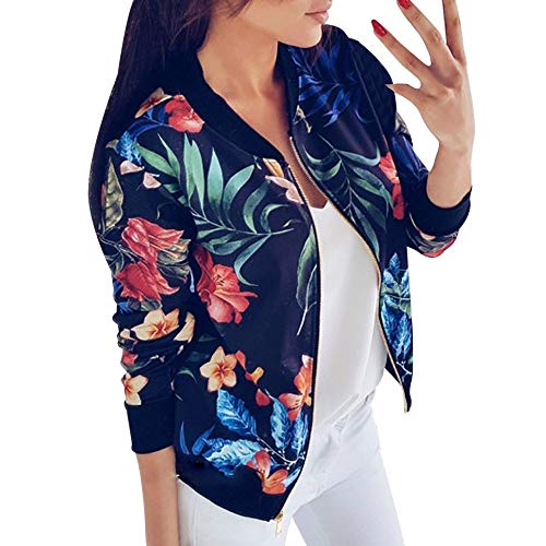 Bomberjacke Damen Blumenmuster Coat Sommer Blouson Reißverschluss Herbst Frühling Jacket Mädchen Sommerjacke Kurz Outwear College Jacke leichte Pilotenjacke Langarm Fliegerjacke Pilotenjacke von Generisch