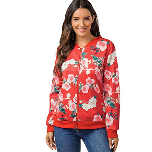 Bomberjacke Damen Blumenmuster Coat Sommer Blouson Reißverschluss Herbst Frühling Jacket Mädchen Sommerjacke Kurz Outwear College Jacke leichte Pilotenjacke Langarm Fliegerjacke Pilotenjacke von Generisch