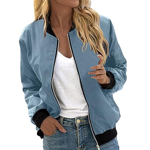 Bomberjacke Damen Blumenmuster Coat Sommer Blouson Reißverschluss Herbst Frühling Jacket Mädchen Sommerjacke Kurz Outwear College Jacke leichte Pilotenjacke Langarm Fliegerjacke Pilotenjacke von Generisch